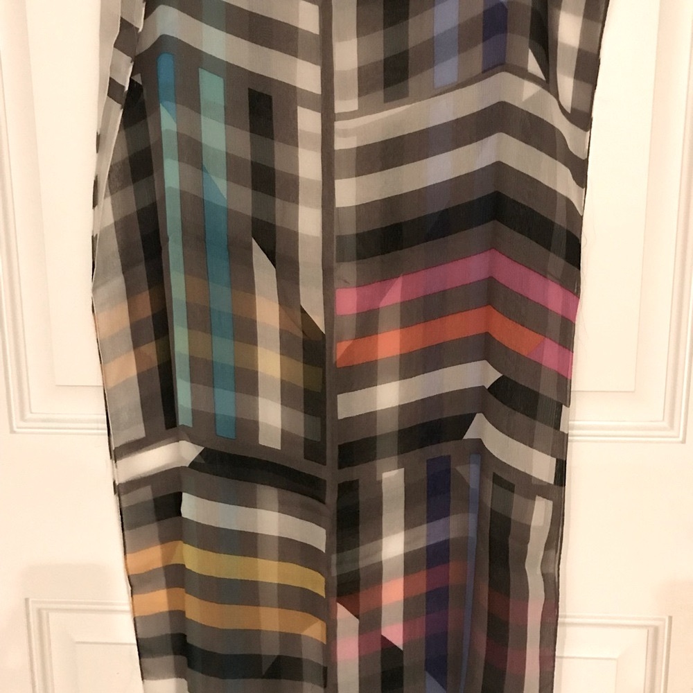 PER SE 100% Silk Scarf *Colorful Linear Print* - Picture 11 of 13